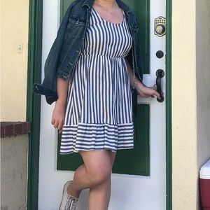 Striped Ruffle Hem Cami Dress with Tie Sleeves